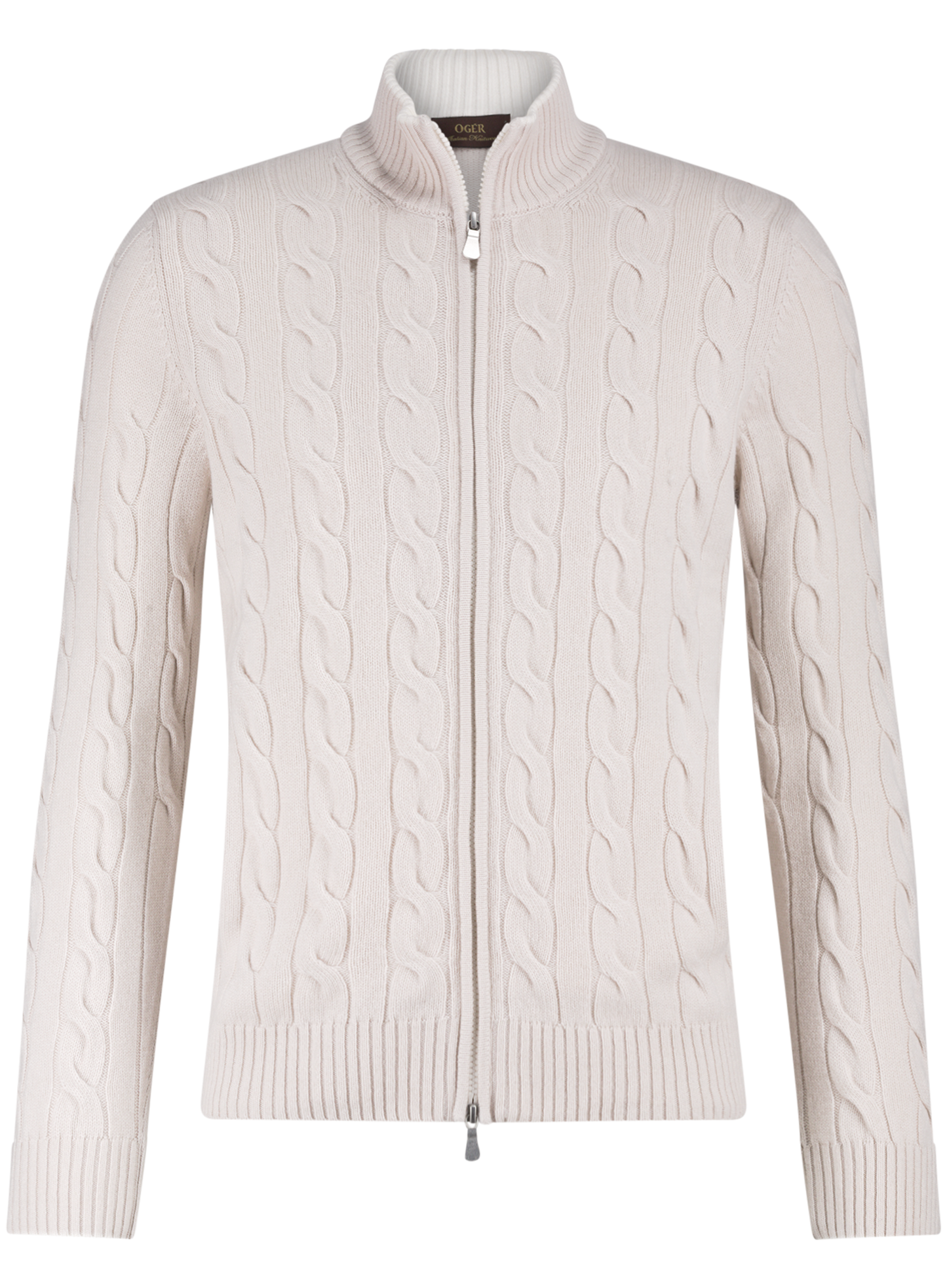 Kabelgebreid ritsvest van wol en cashmere | L.BEIGE
