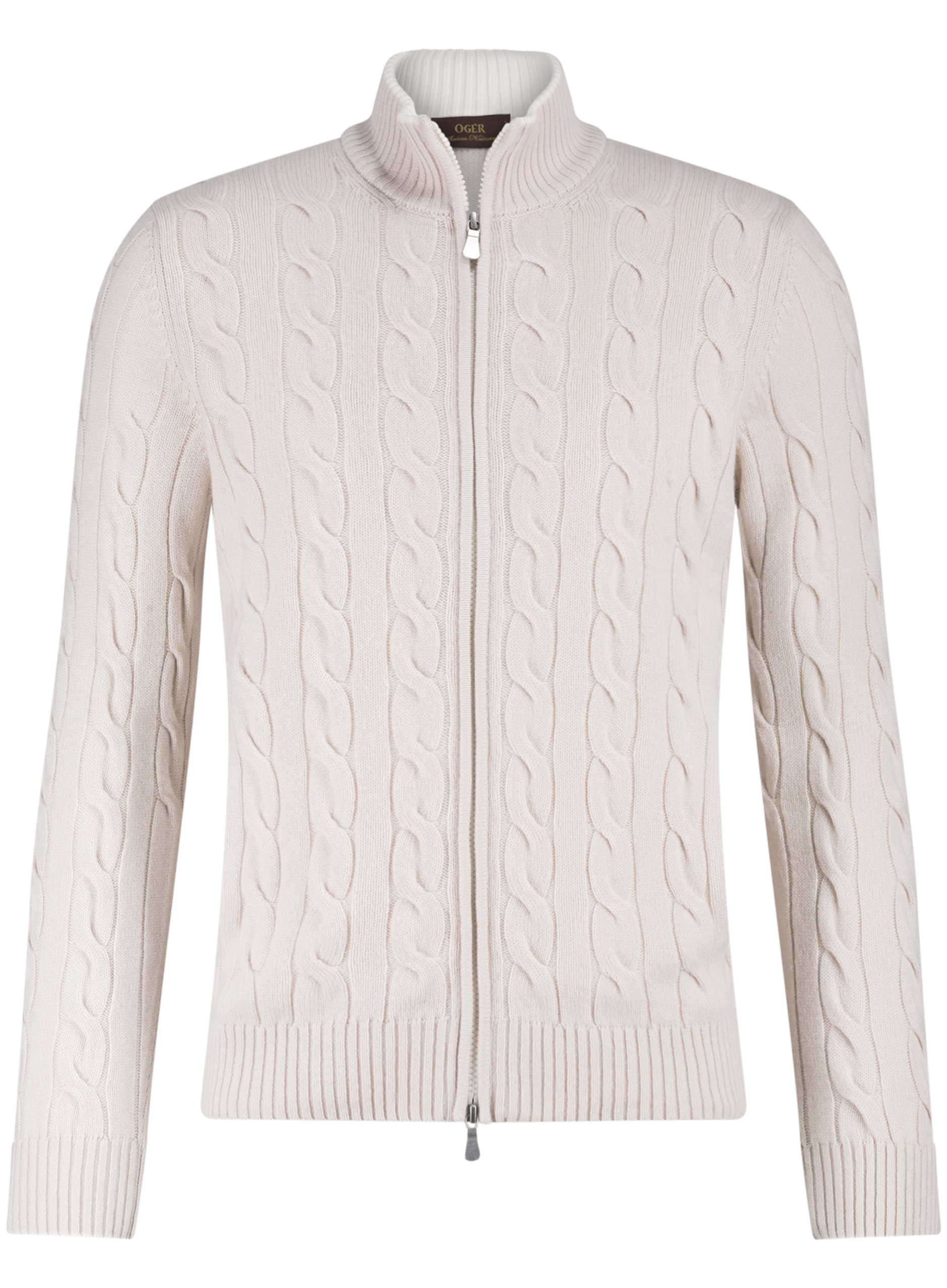 Kabelgebreid ritsvest van wol en cashmere | L.BEIGE