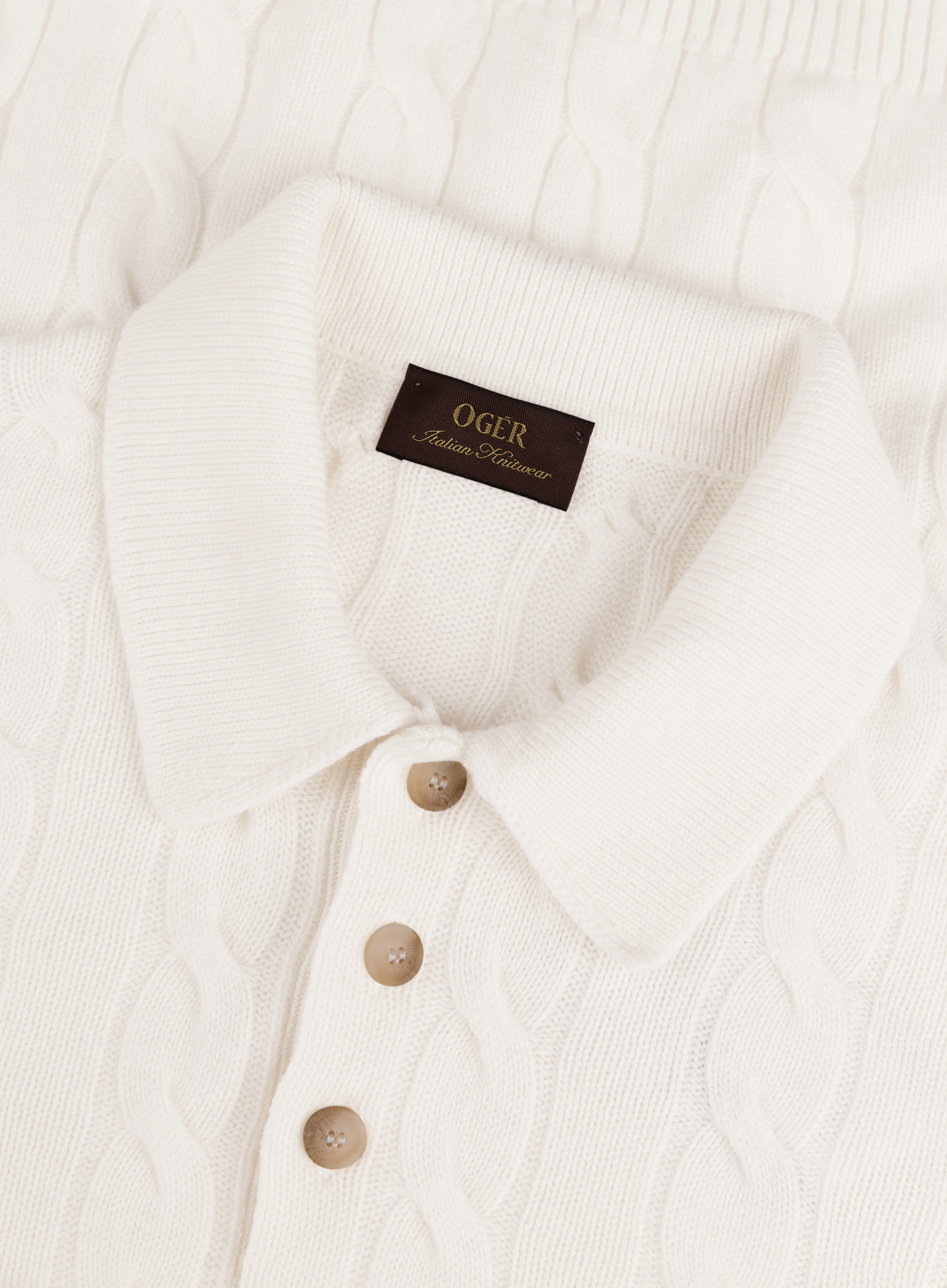 Kabelgebreide polo van wol en cashmere | FULL_WIDTH | Wit