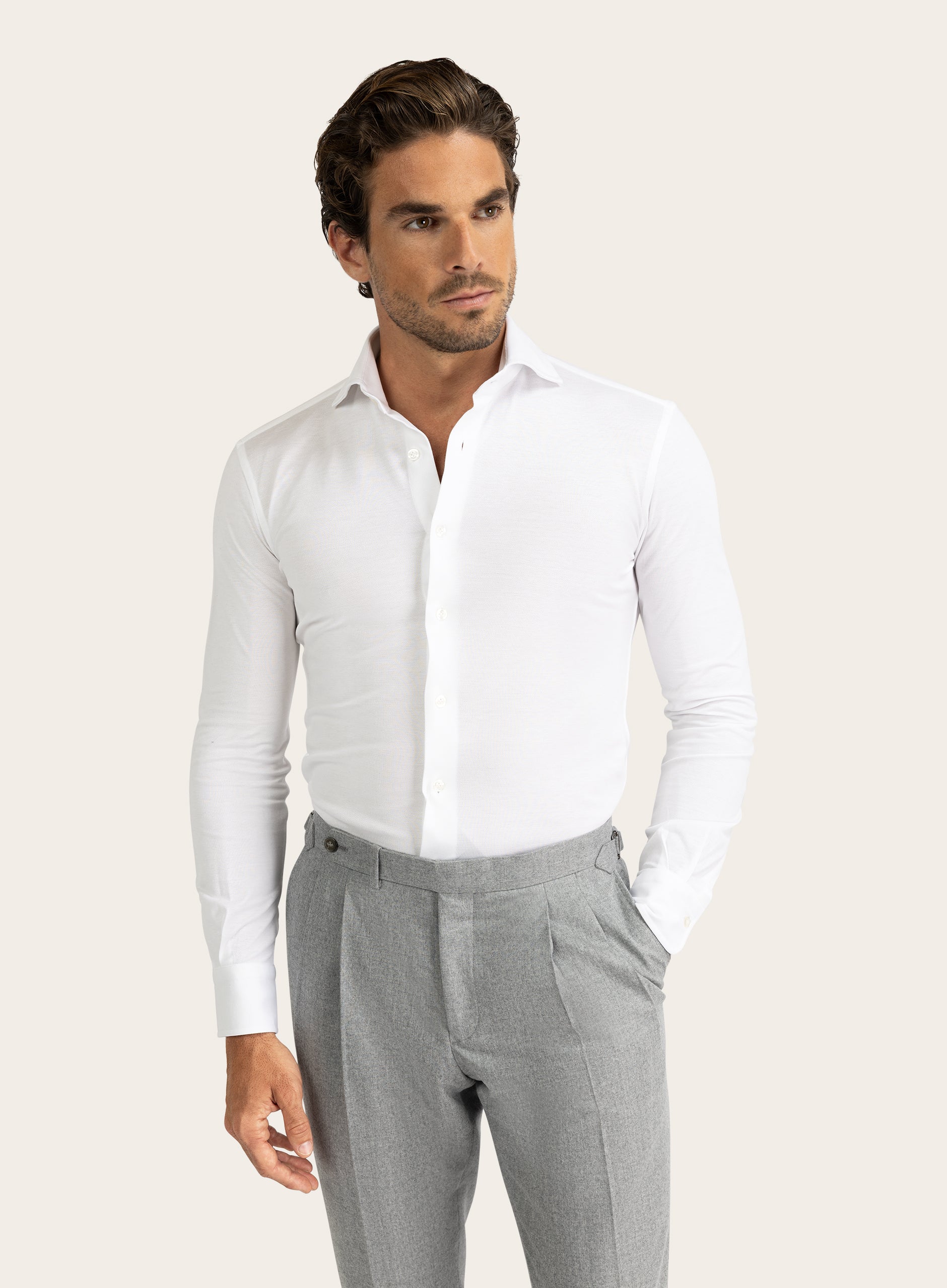 Shirt van katoen met stretch | Wit