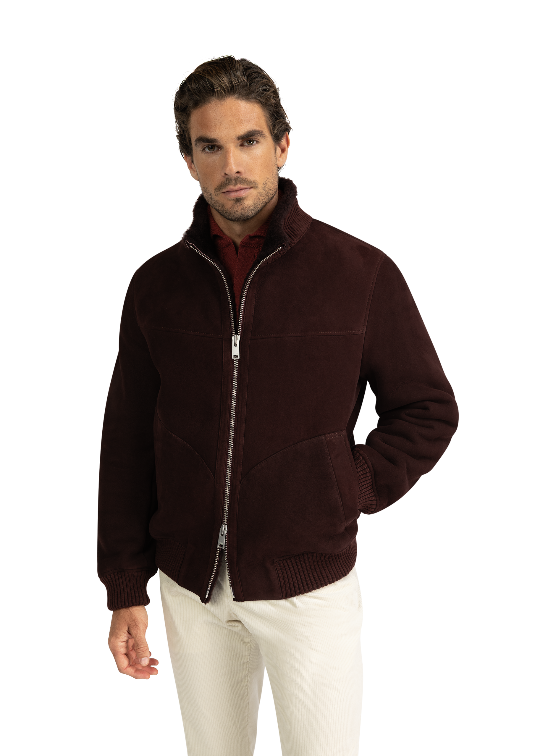 AREK shearling jack van suède | DARK BORDEAUX