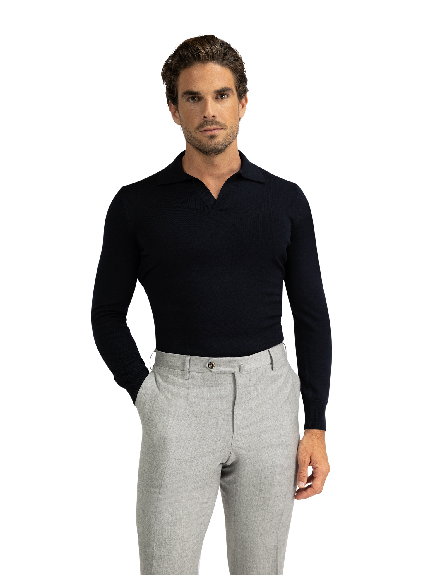 Buttonless polo van wol | BLUE NAVY