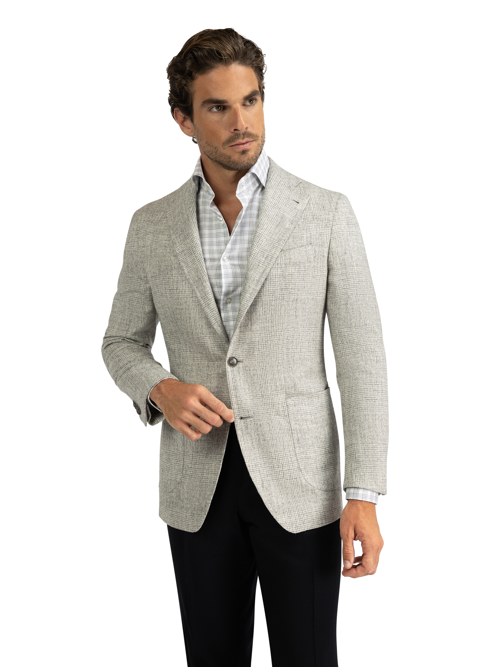 Glencheck jasje van wol en alpaca | Grijs