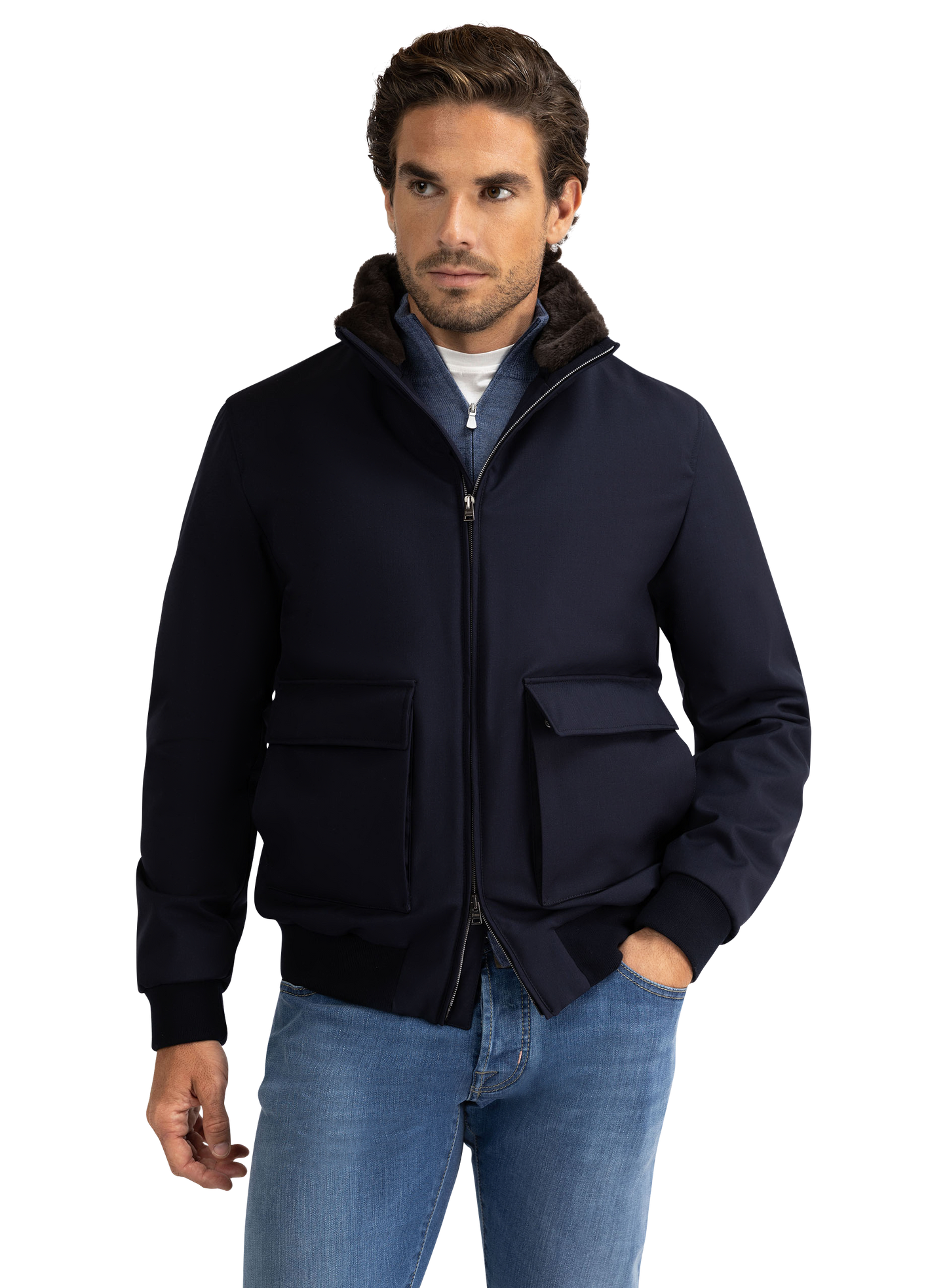 Bomberjack met opstaande kraag | D.blauw