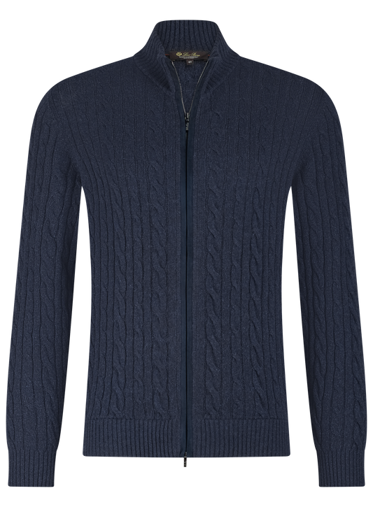 Kabelgebreid ritsvest van cashmere | Blauw