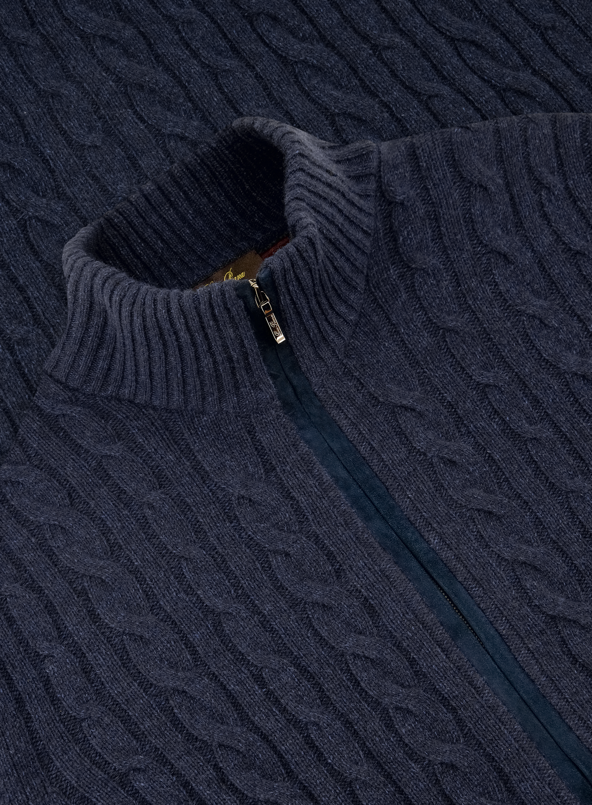 Kabelgebreid ritsvest van cashmere | FULL_WIDTH | Blauw