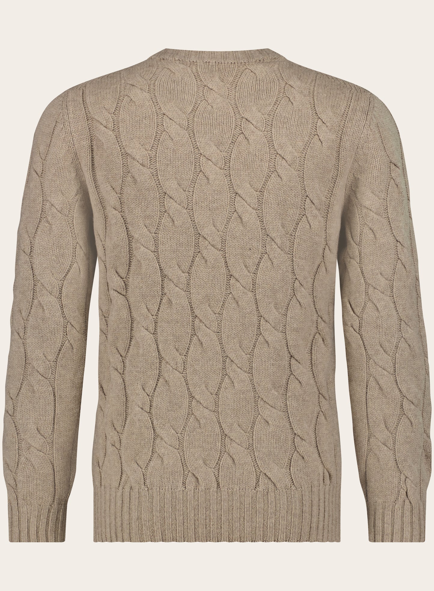 Kabelgebreide ronde hals trui | Beige