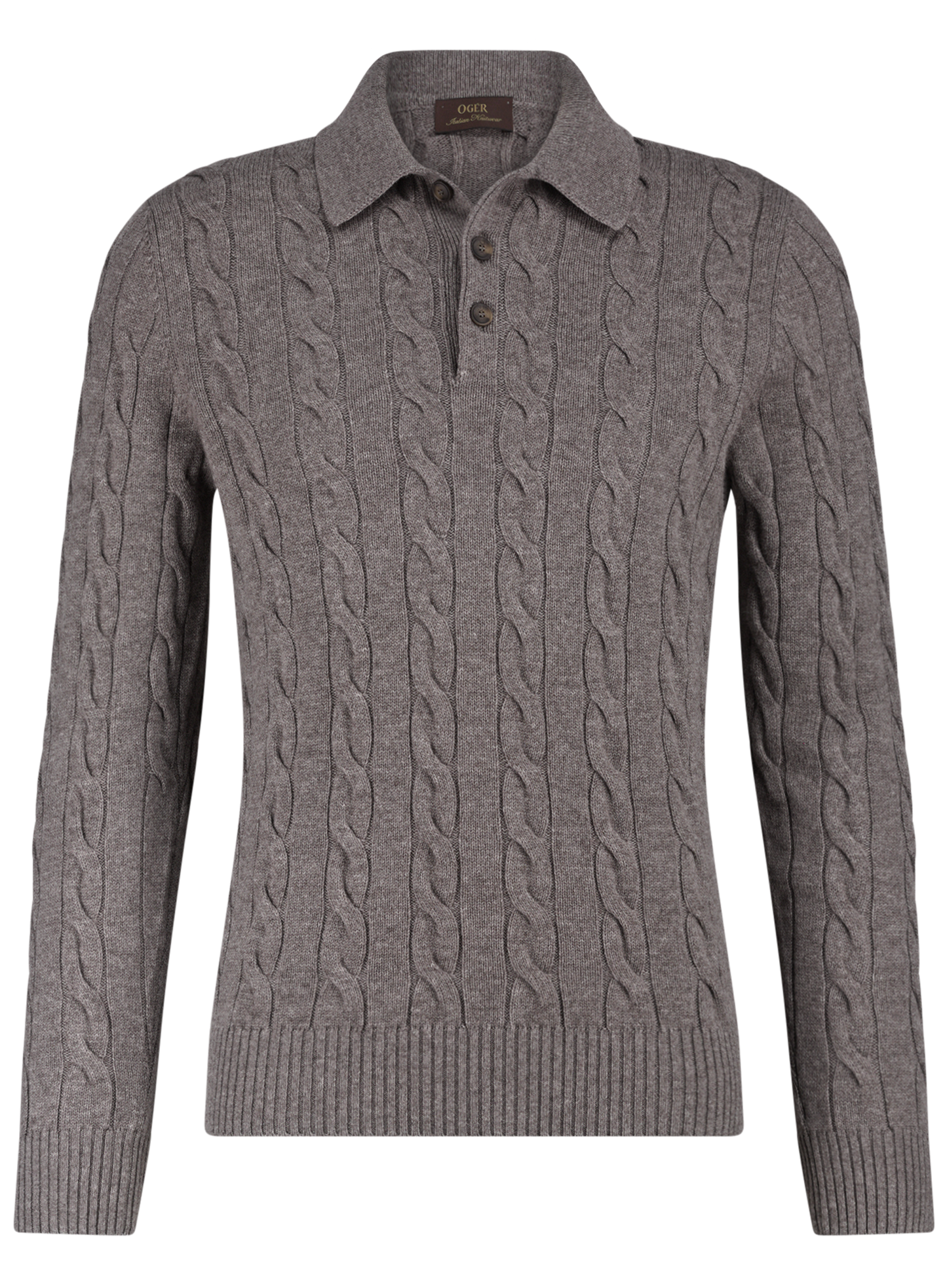Kabelgebreide polo van wol en cashmere | TAUPE