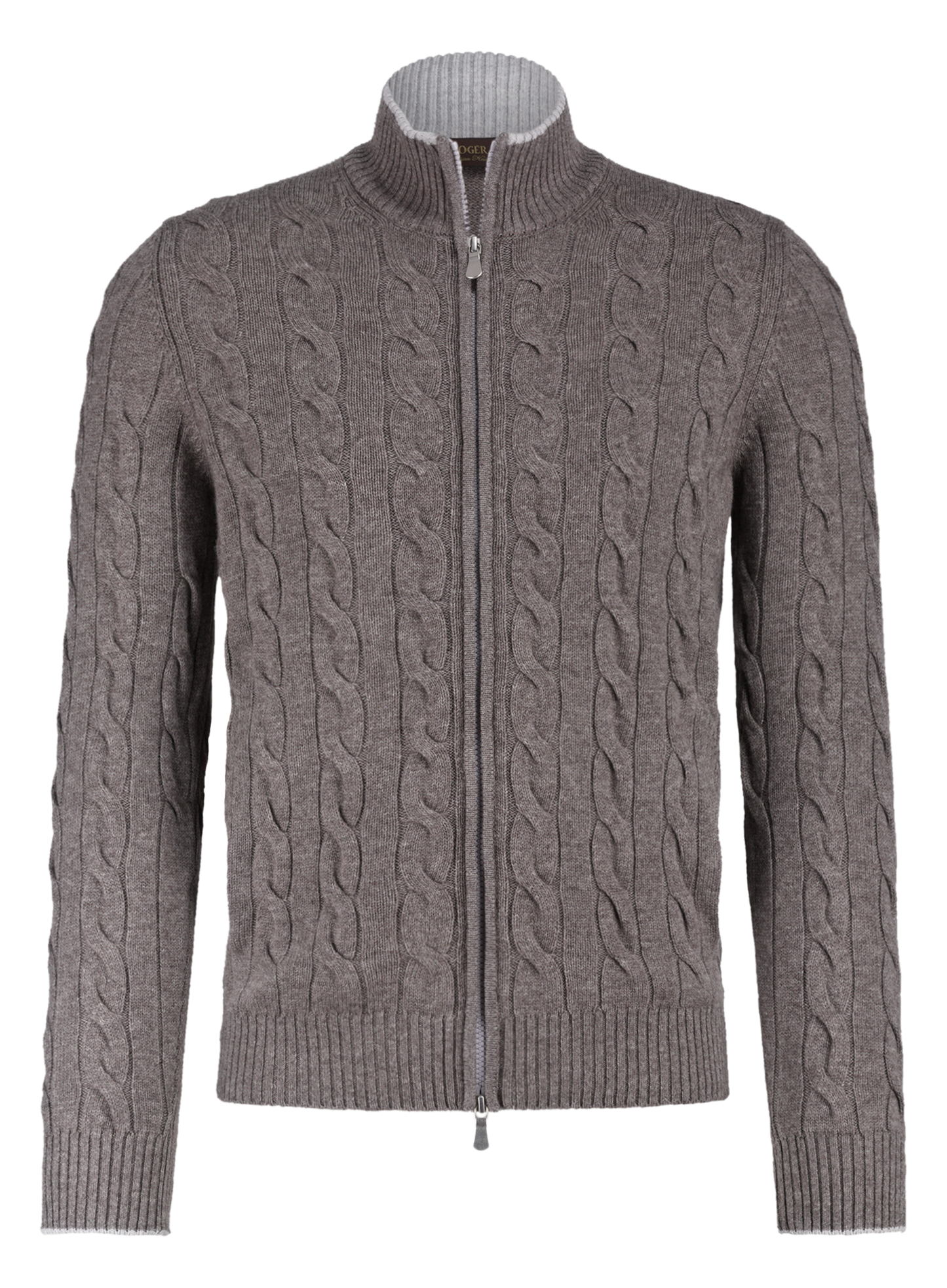 Kabelgebreid ritsvest van wol en cashmere | TAUPE