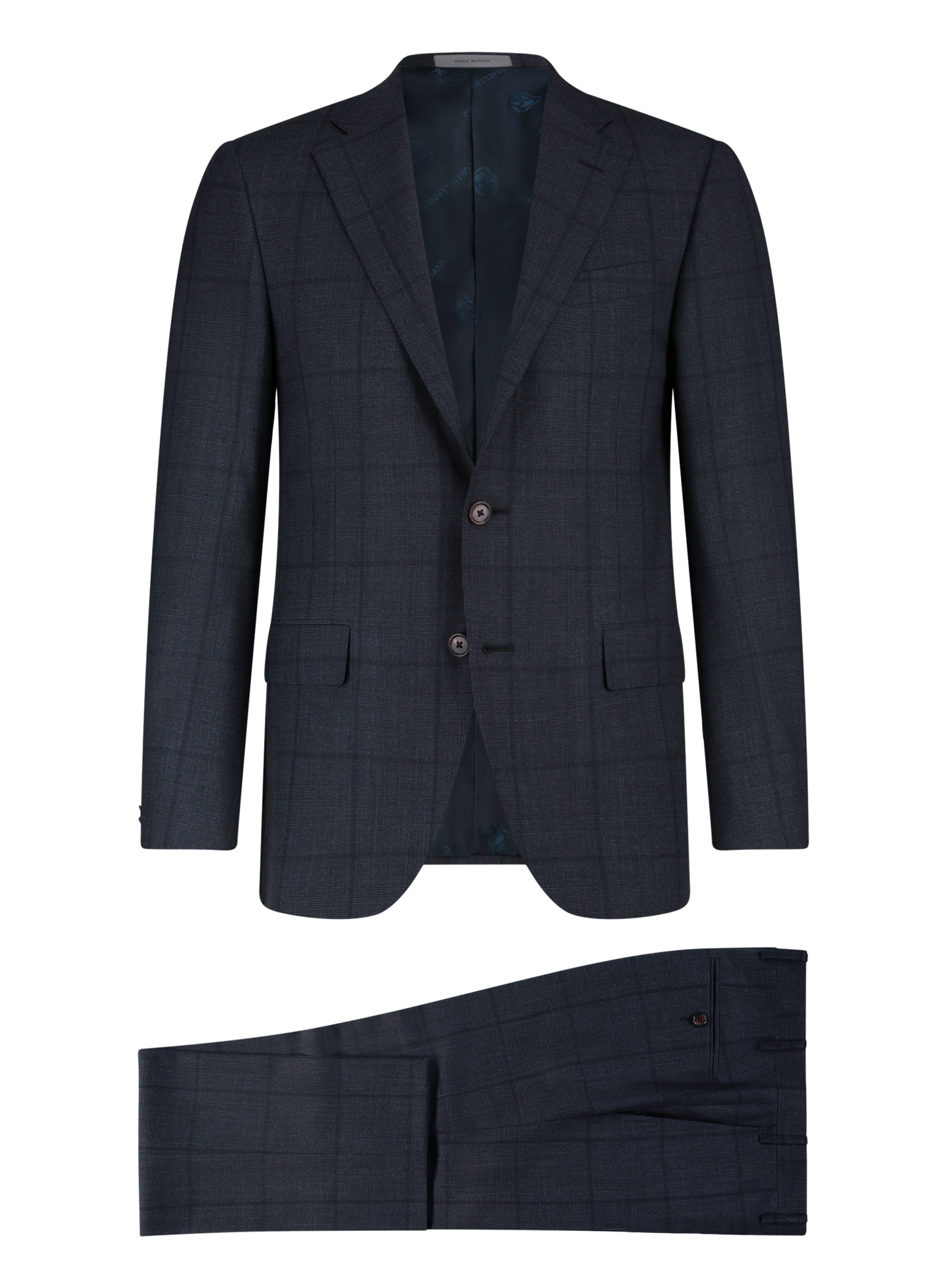Geruit pak van wol | Blauw