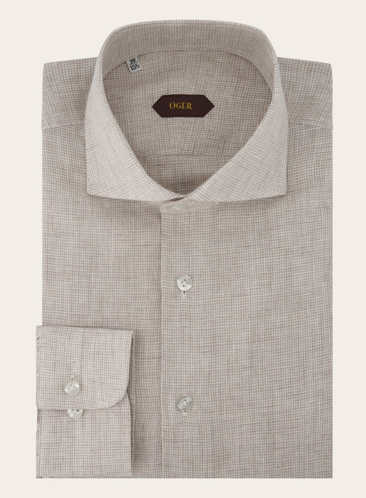 Micro-check shirt van linnen | Beige