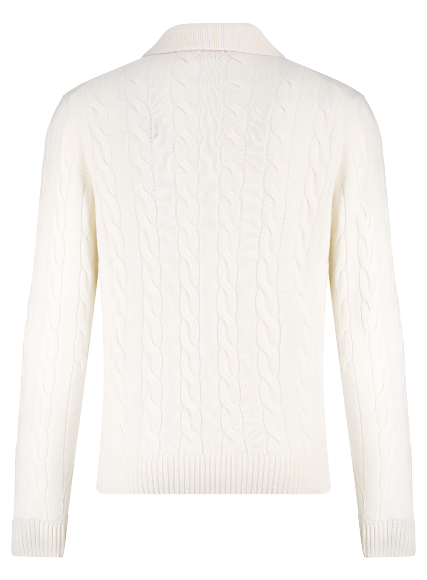 Kabelgebreide polo van wol en cashmere | Wit