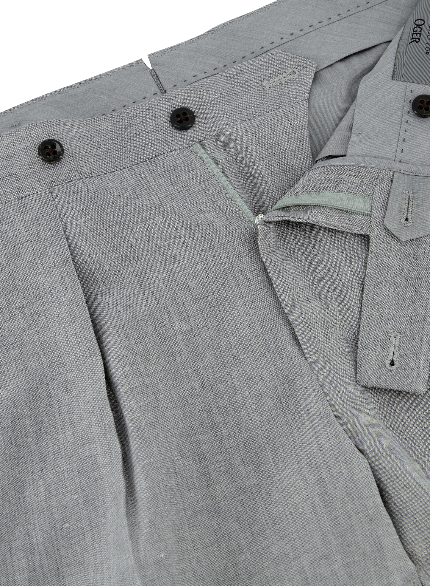 Bandplooi pantalon van wol en linnen | L.Grijs