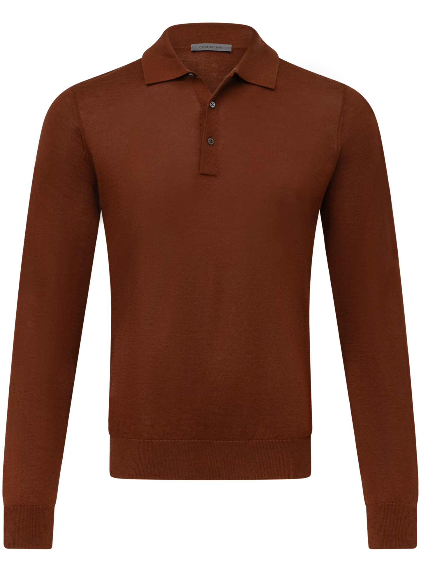 Poloshirt met lange mouwen van cashmere en zijde | Roest
