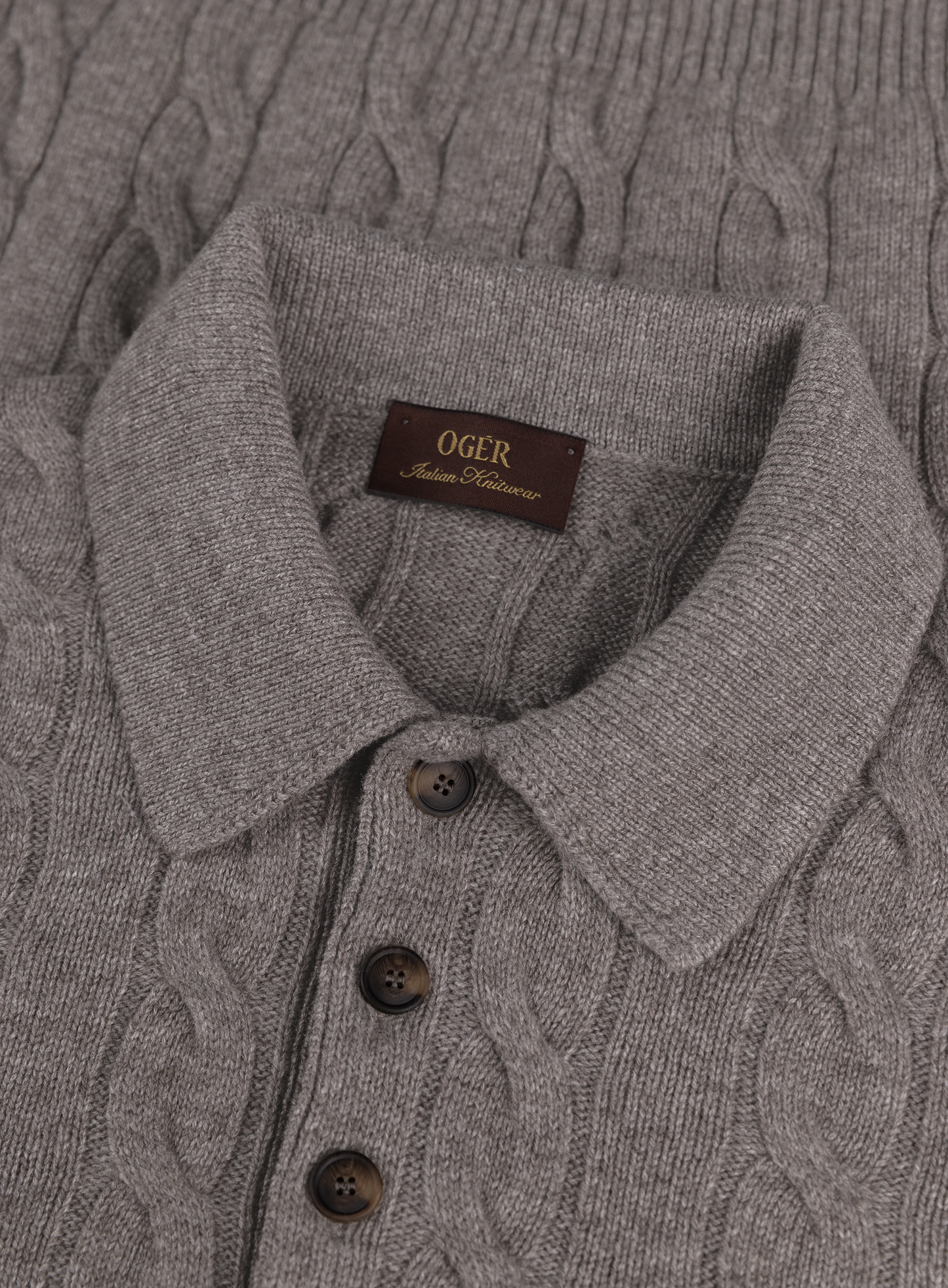 Kabelgebreide polo van wol en cashmere | FULL_WIDTH | TAUPE