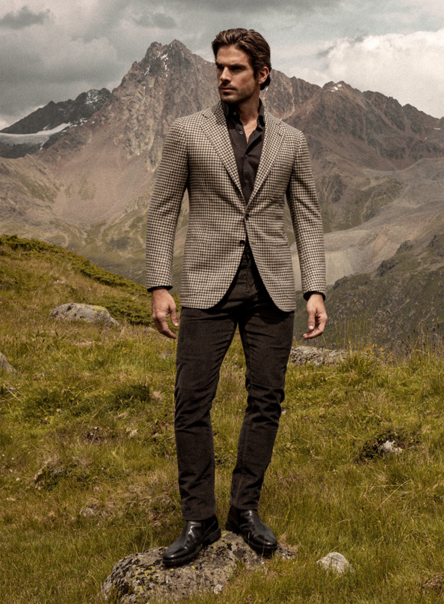 Handgemaakt pied-de-poule jasje van cashmere | FULL_WIDTH | Bruin