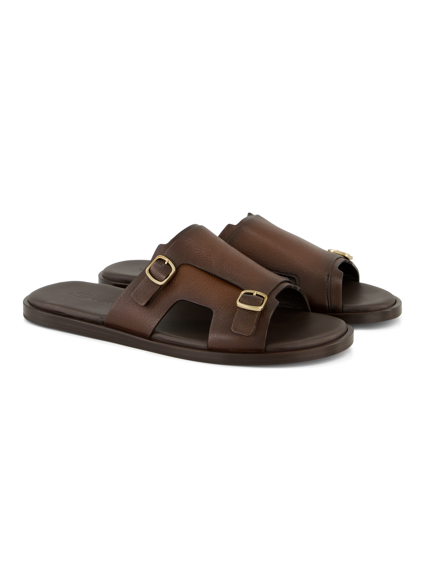 Dubbele gesp sandalen van leer | D.Bruin