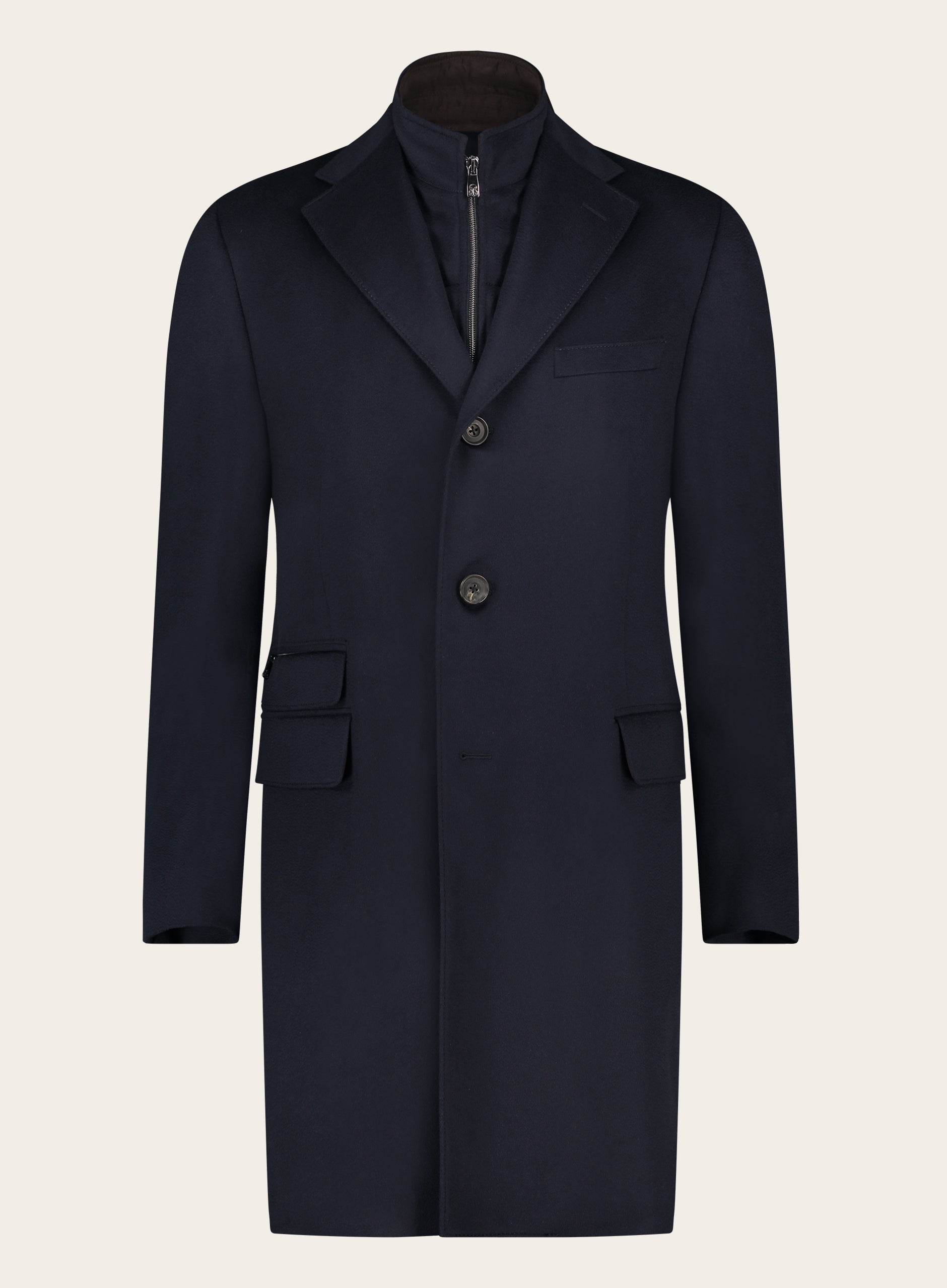 Slim-fit mantel van wol met uitneembaar binnenwerk | BLUE NAVY