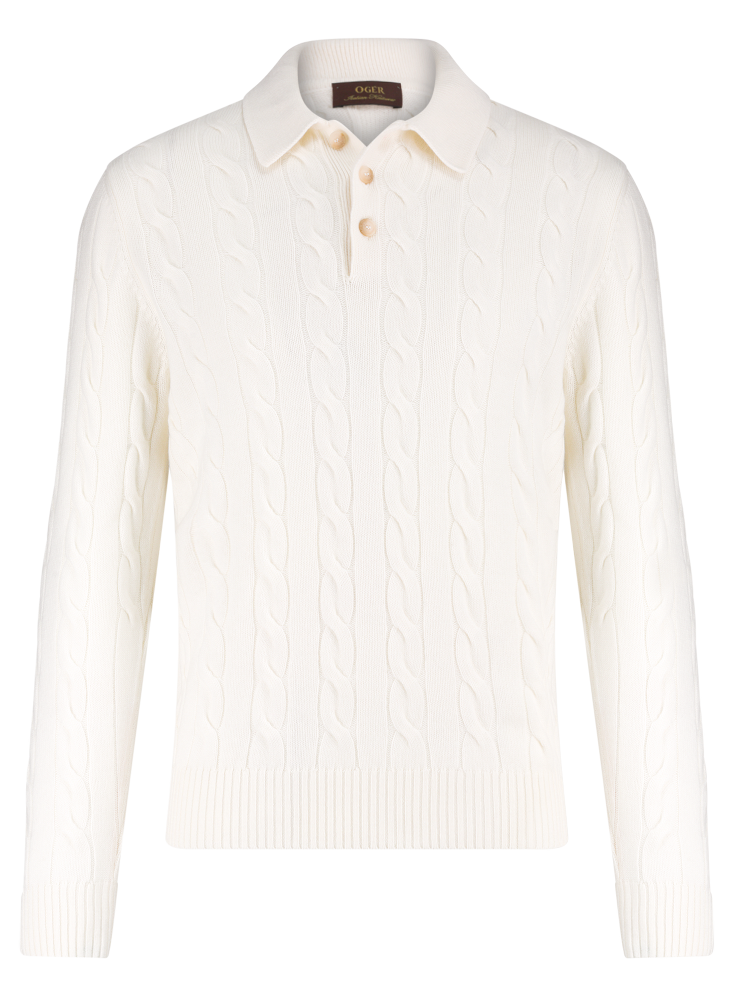 Kabelgebreide polo van wol en cashmere | Wit