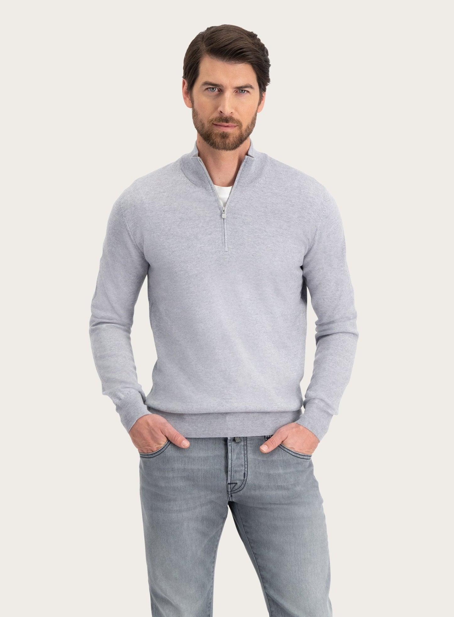 Half-zip trui van wol | L.Grijs