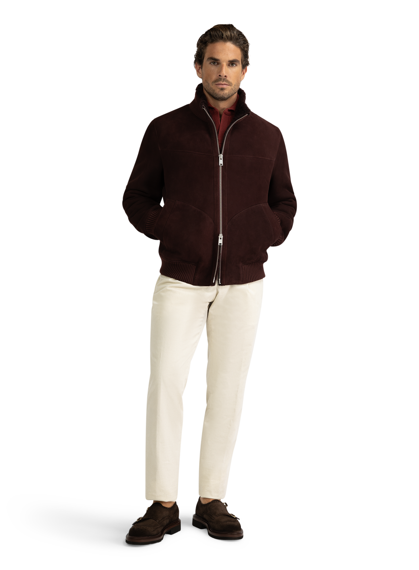 AREK shearling jack van suède | DARK BORDEAUX