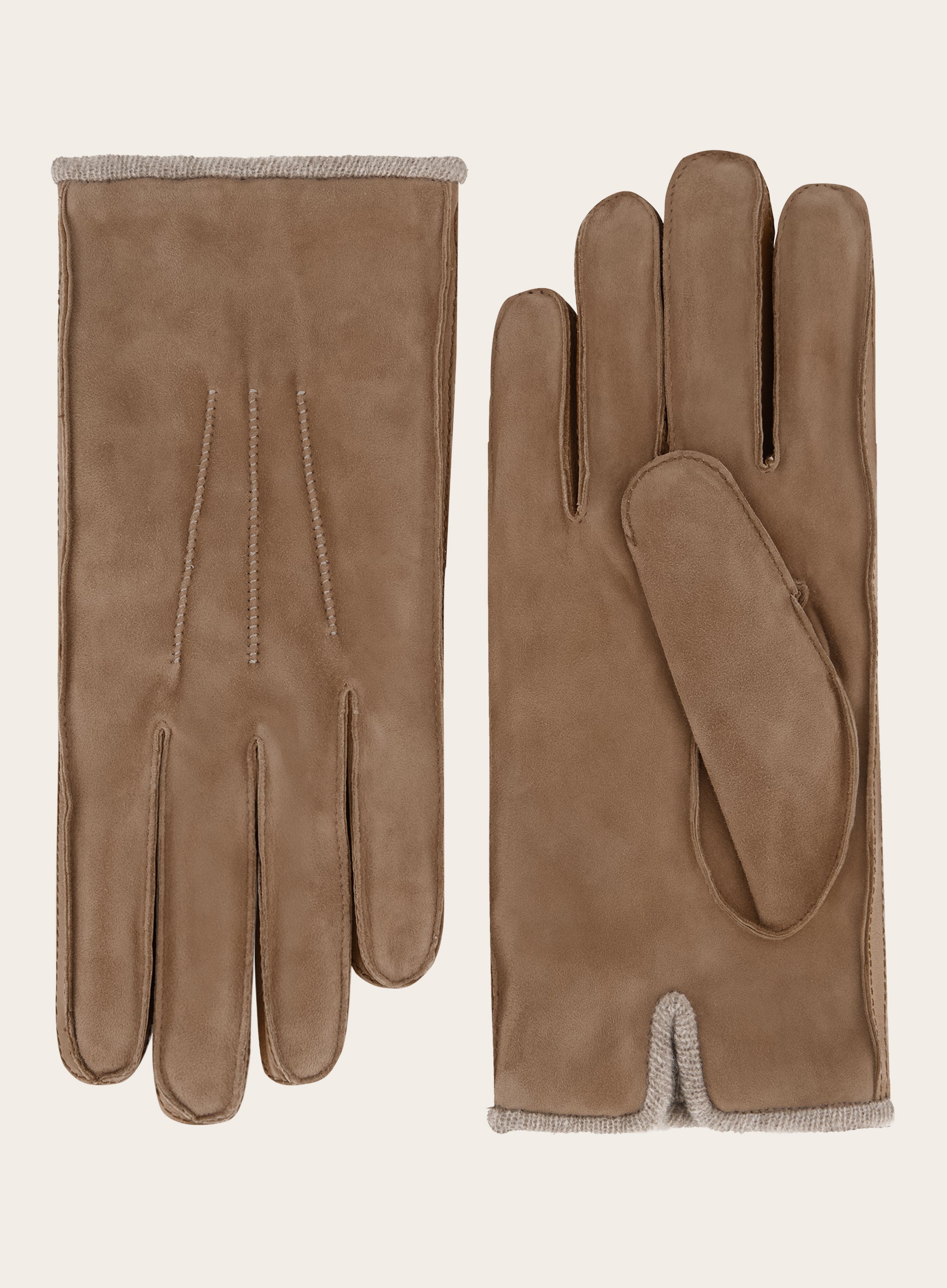 Handgenaaide handschoenen van suède en cashmere | COGNAC