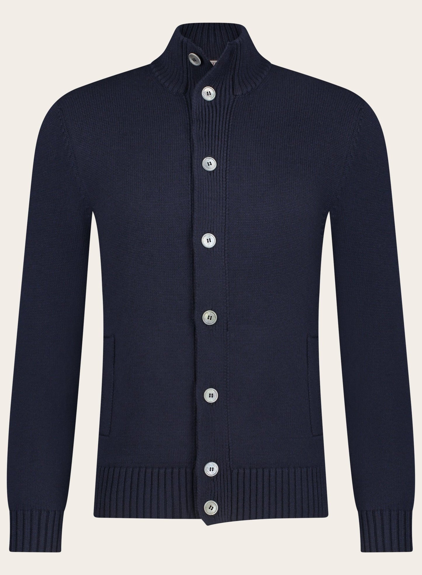 Cardigan met opstaande kraag van wol | BLUE NAVY