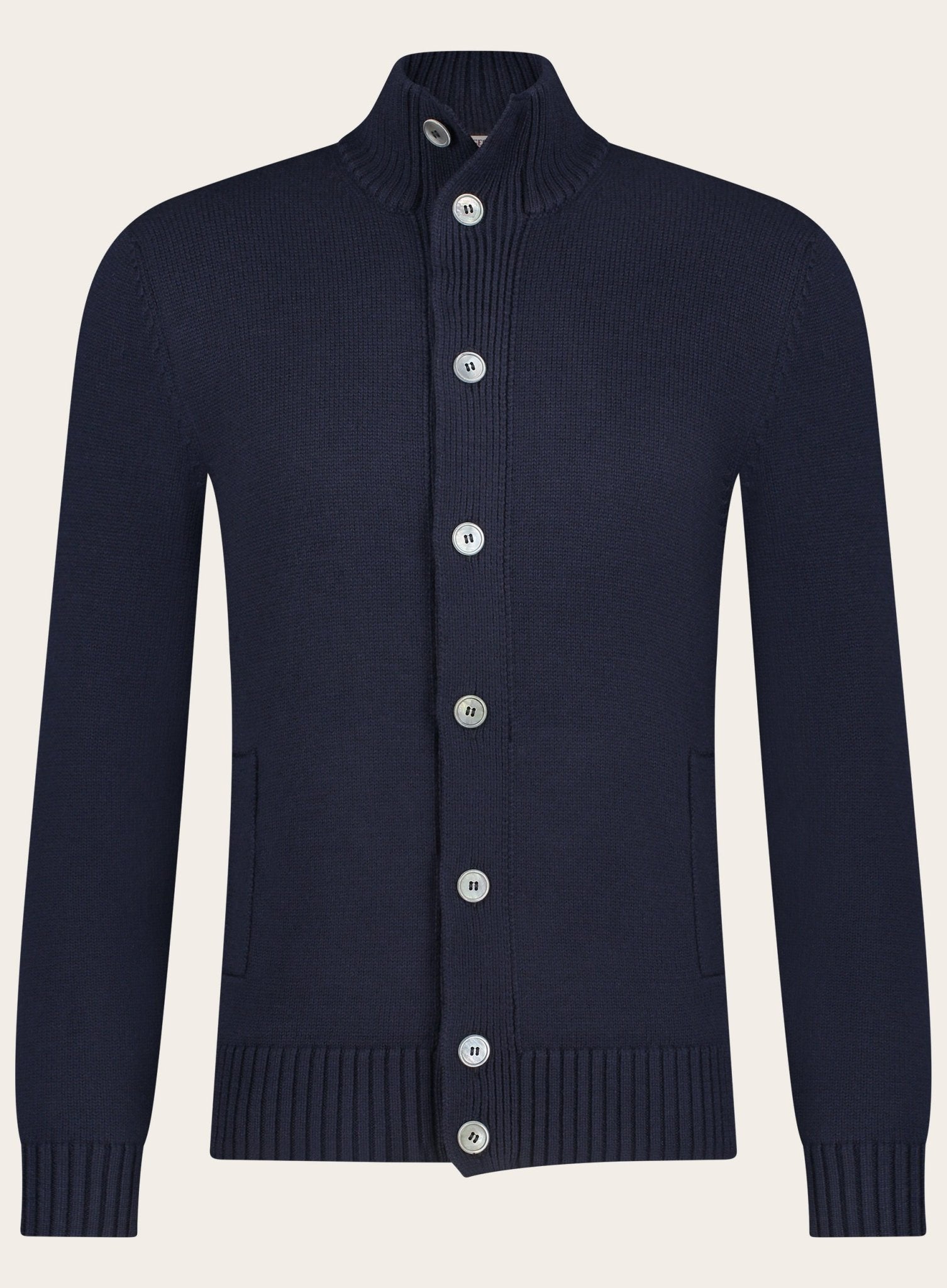 Cardigan met opstaande kraag van wol | BLUE NAVY