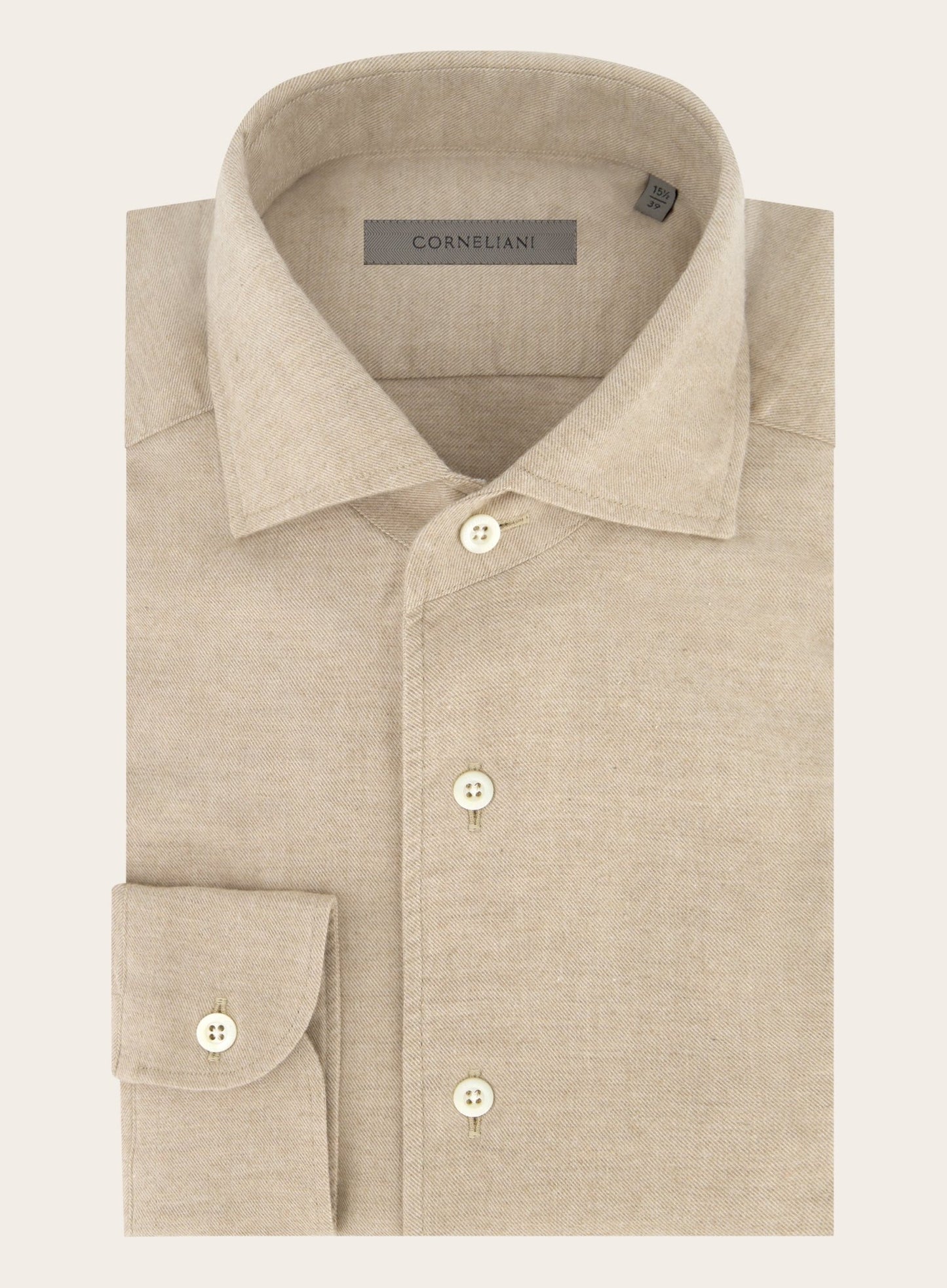 Shirt van katoen en cashmere | Beige