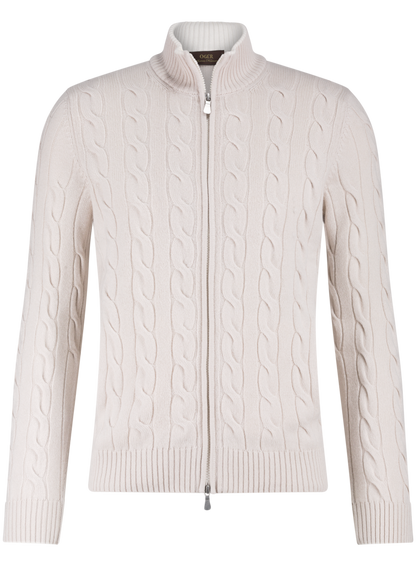 Kabelgebreid ritsvest van wol en cashmere | L.BEIGE