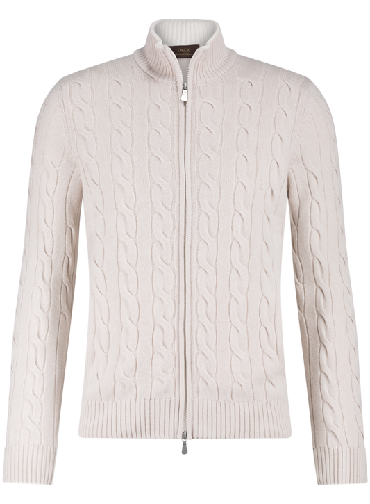 Kabelgebreid ritsvest van wol en cashmere | L.BEIGE