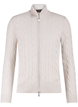 Kabelgebreid ritsvest van wol en cashmere | L.BEIGE