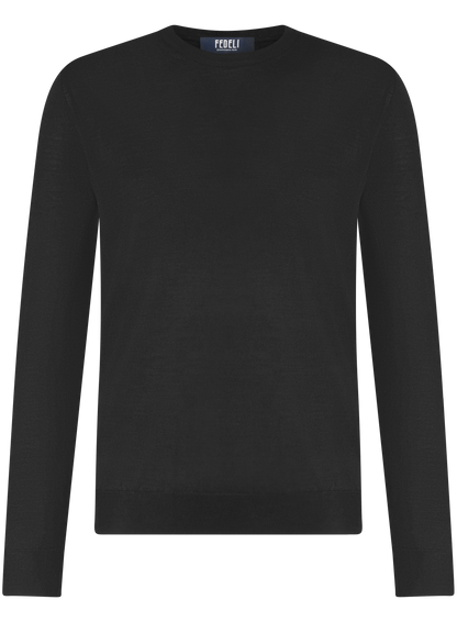 Longsleeve crewneck van cashmere en zijde | Zwart
