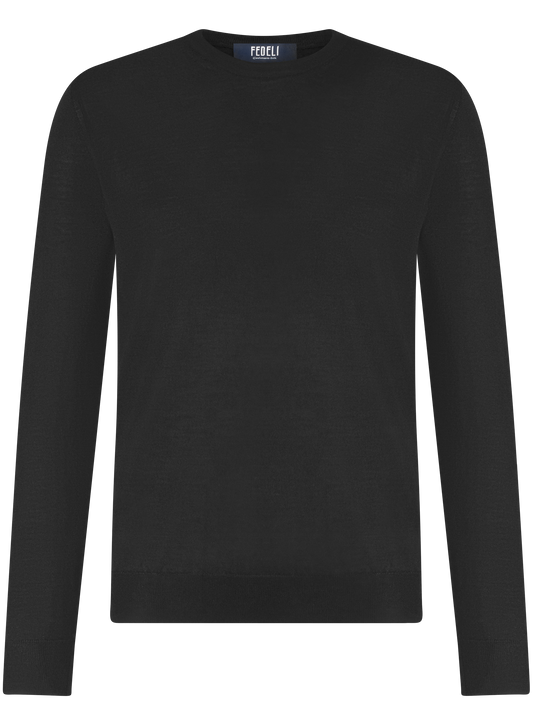 Longsleeve crewneck van cashmere en zijde | Zwart