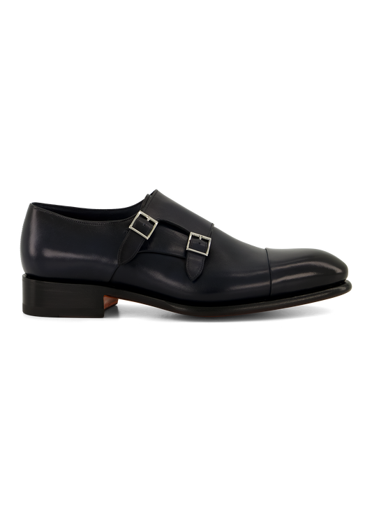 Dubbele gespschoenen van leer | BLUE NAVY