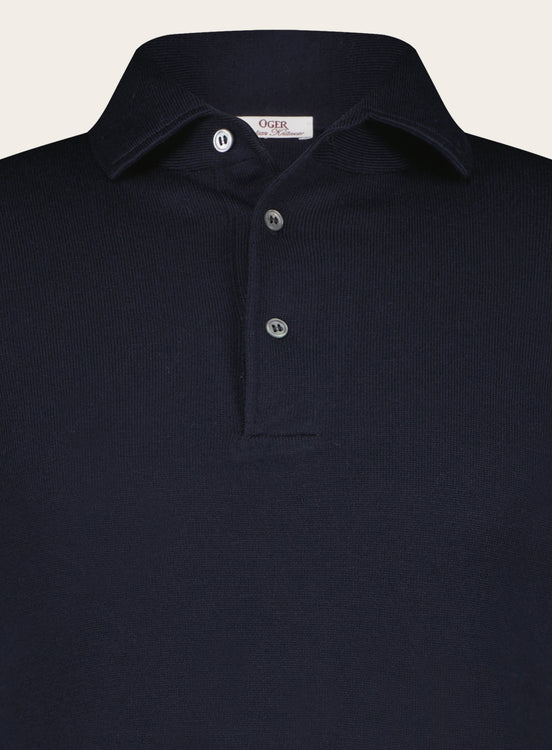 Lange mouw polo van wol | BLUE NAVY
