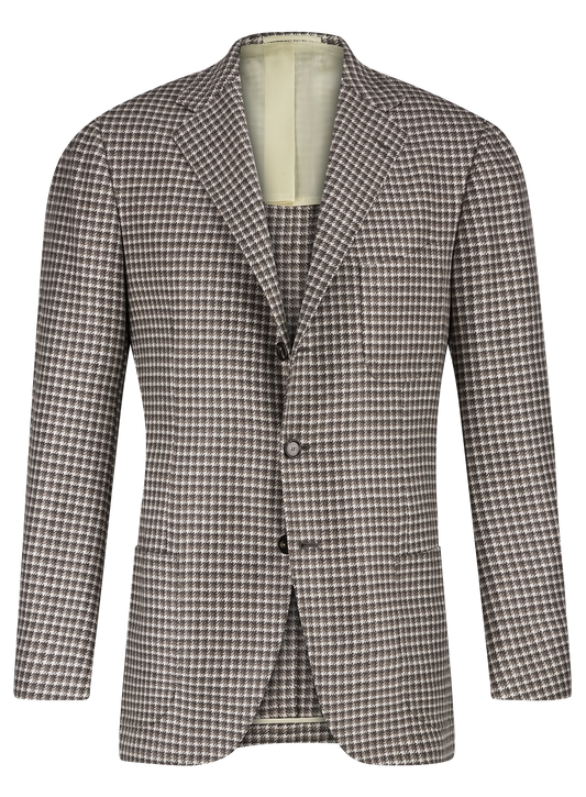 Handgemaakt pied-de-poule jasje van cashmere | Bruin