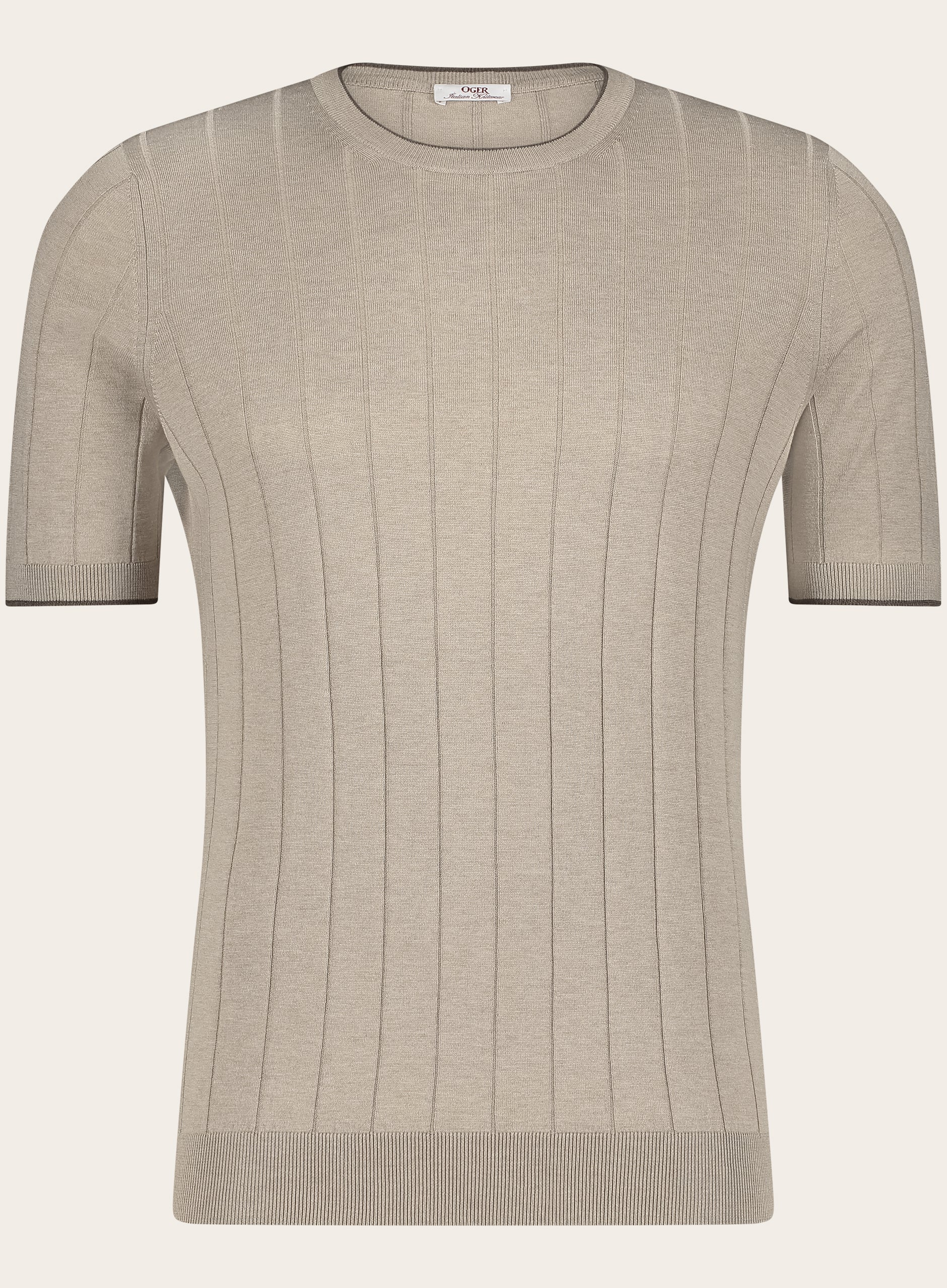 Geribd t-shirt van zijde | Beige