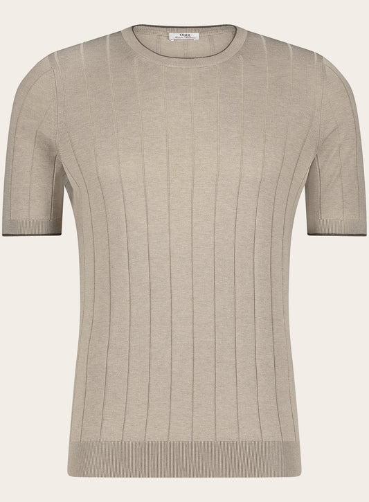 Geribd t-shirt van zijde | Beige