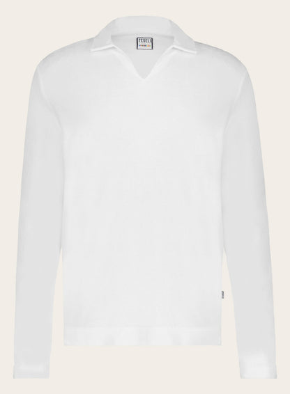 Poloshirt met lange mouwen van badstof | Wit