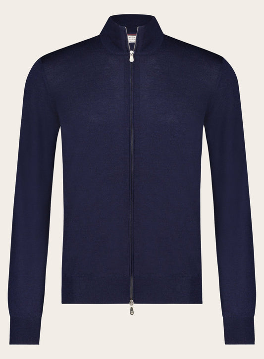 Cashmere-zijden ritsvest | BLUE NAVY