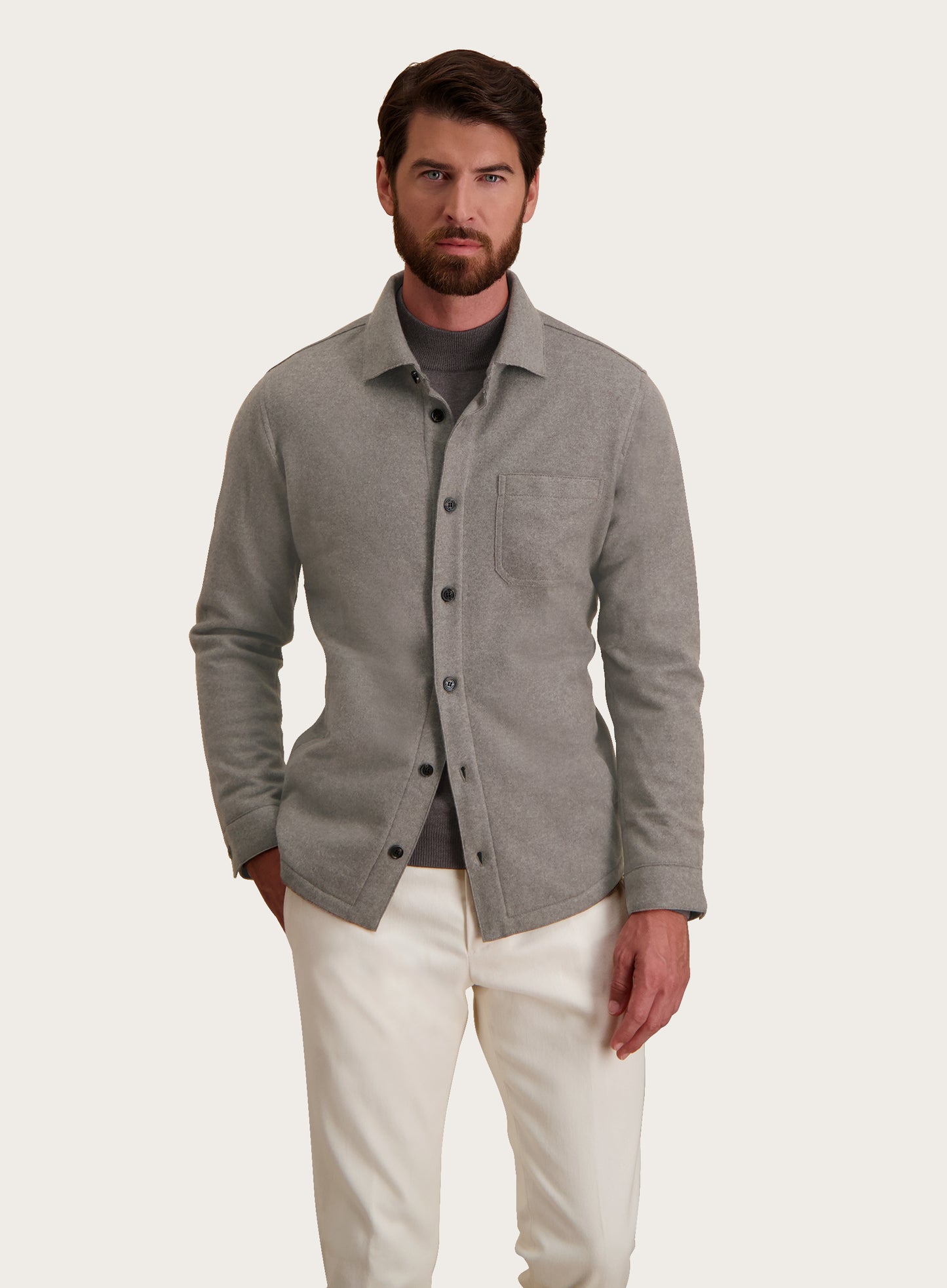 Regular-fit overshirt van cashmere | LICHT TAUPE