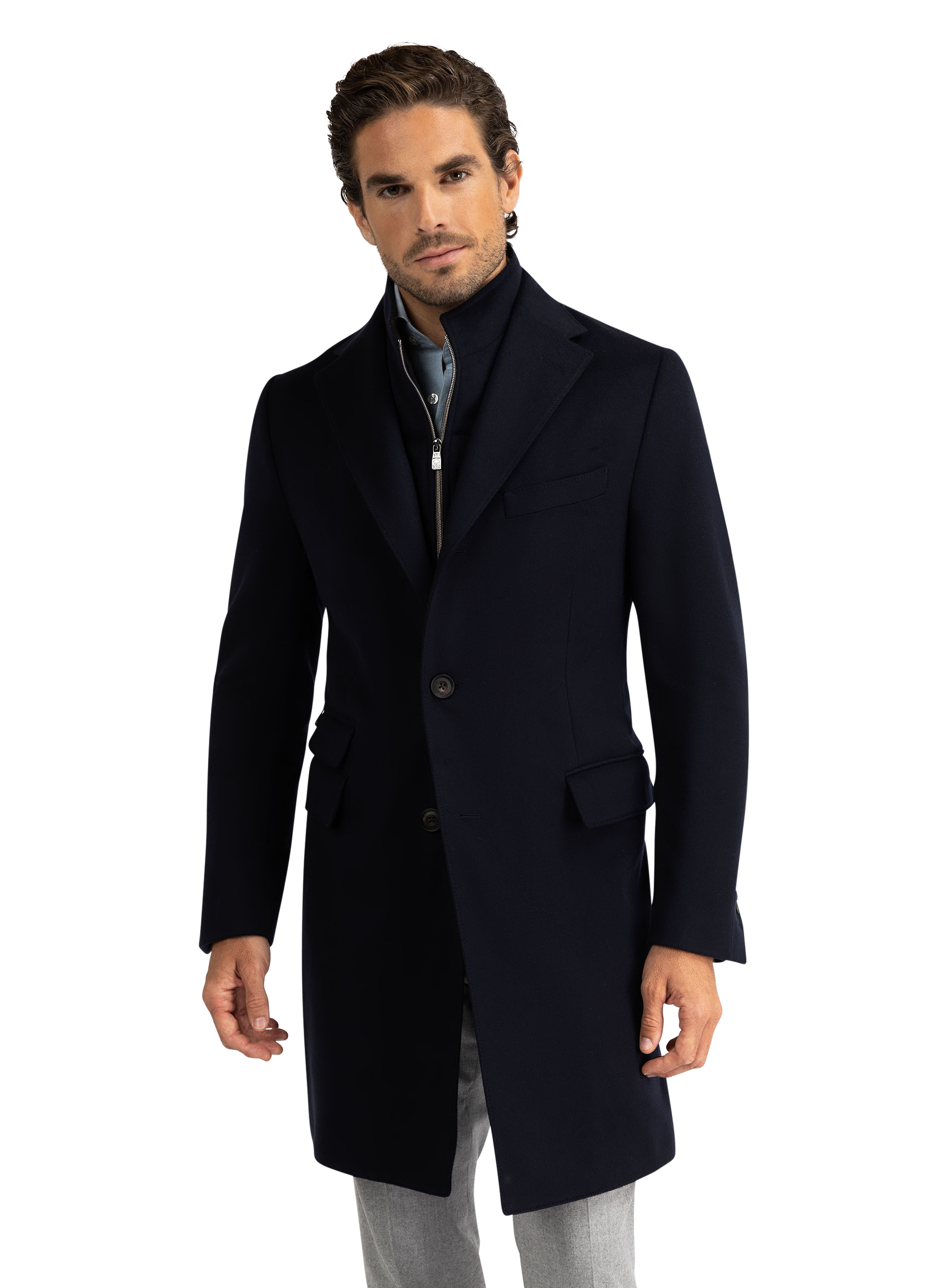 Slim-fit mantel van wol met uitneembaar binnenwerk | BLUE NAVY