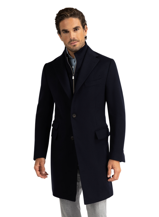 Slim-fit mantel van wol met uitneembaar binnenwerk | BLUE NAVY