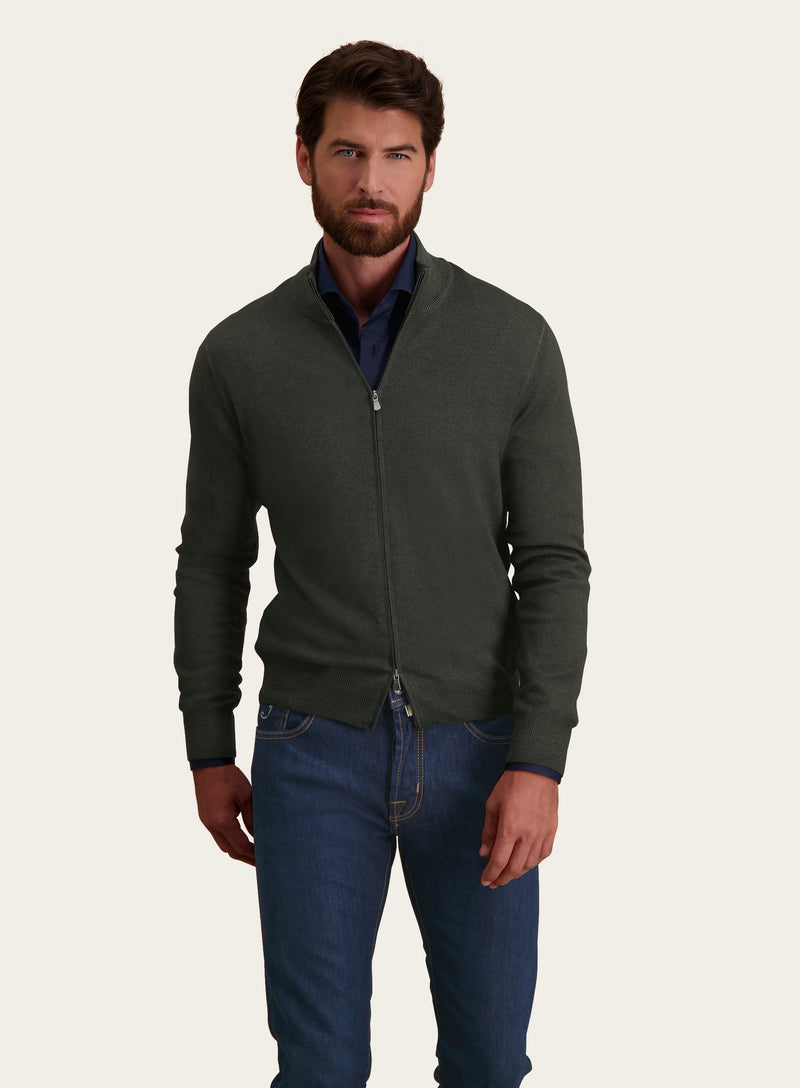 Slim-fit zip-up cardigan in wool