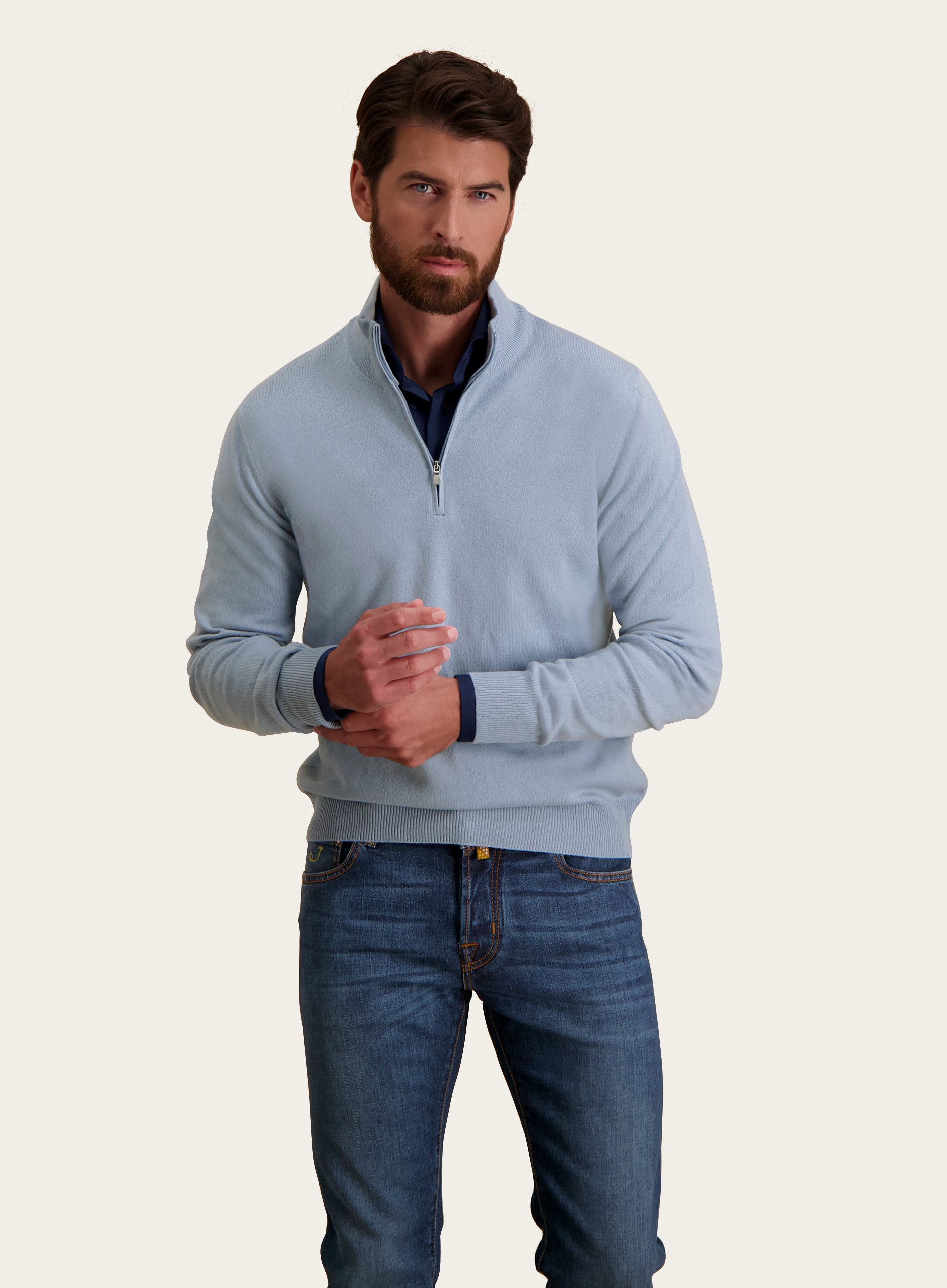 Half-zip van wol en cashmere | L.Blauw