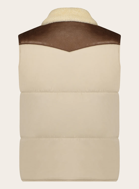 Slim-fit gewatteerde bodywarmer met shearling kraag | Beige