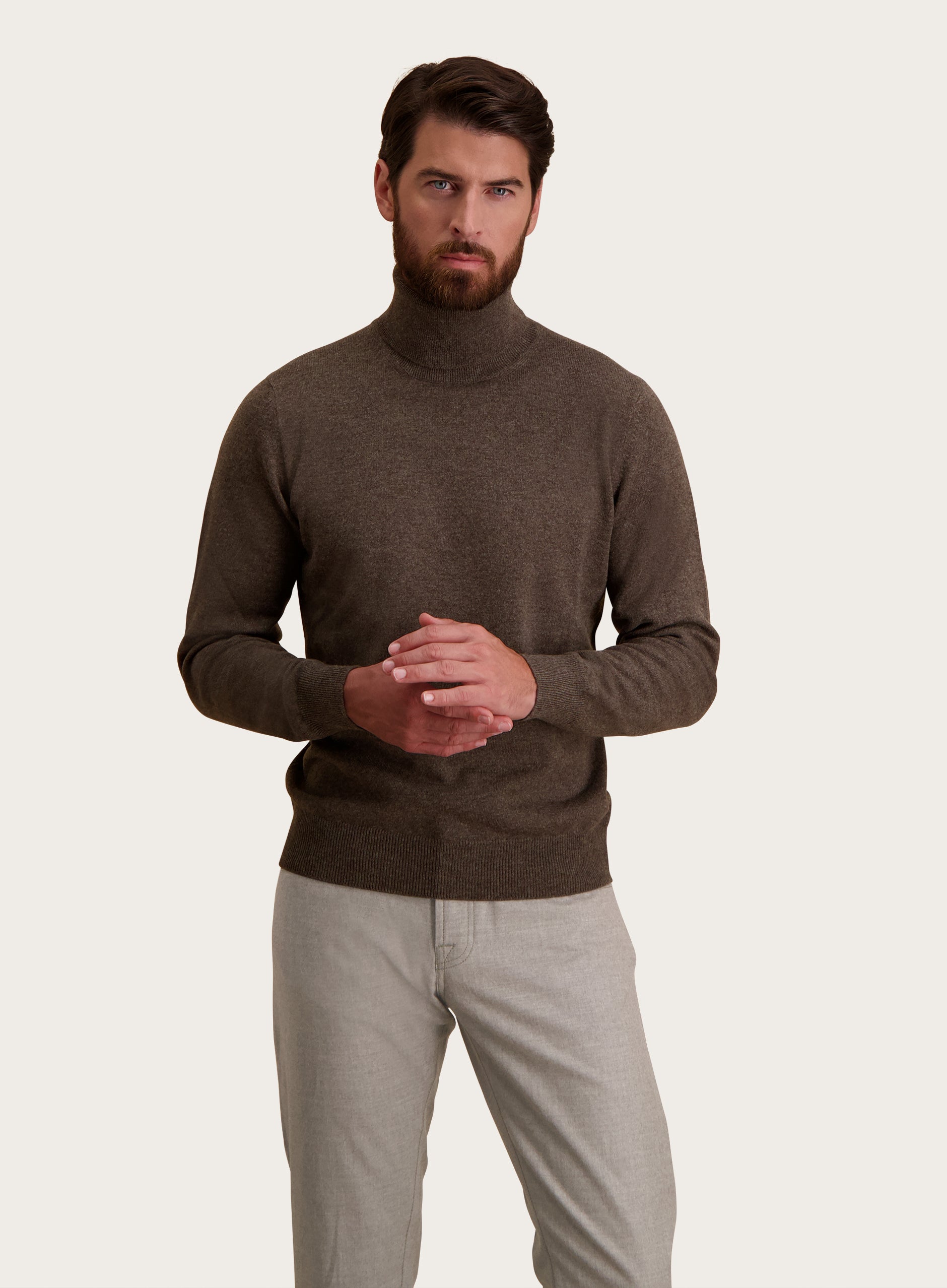 Slim-fit 5-pocket broek van wol | LICHT TAUPE