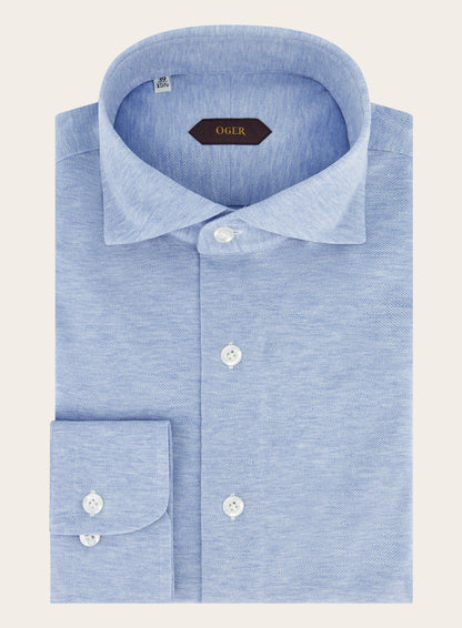 Slim-fit shirt van piqué katoen | L.Blauw