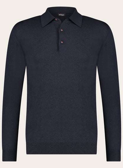 Lange mouwen polo van cashmere | BLUE NAVY